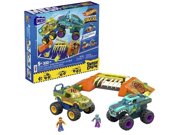 Mattel MEGA Hot Wheels Monster Trucks Mega-Wrex Bone Crash Stunt Track Construction Toy