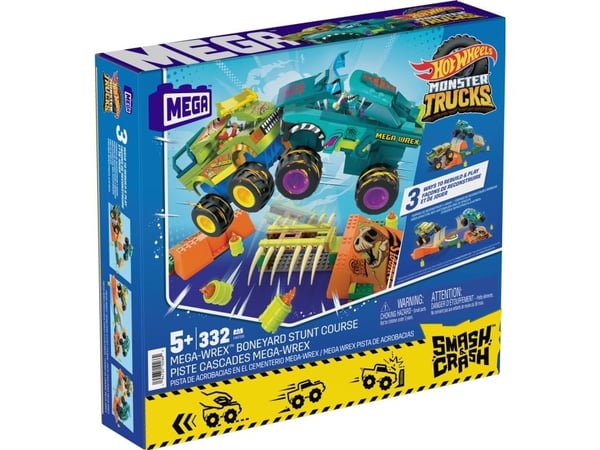 Mattel MEGA Hot Wheels Monster Trucks Mega-Wrex Bone Crash Stunt Track Construction Toy