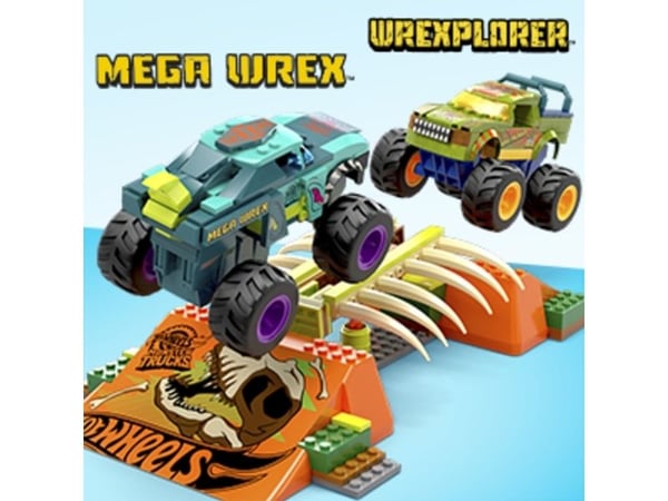 Mattel MEGA Hot Wheels Monster Trucks Mega-Wrex Bone Crash Stunt Track Construction Toy