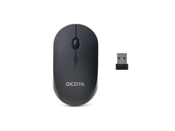 DICOTA Silent - V2 - mus - høyre- og venstrehåndet - optisk - 3 knapper - trådløs - 2.4 GHz - USB trådløs mottaker - svart