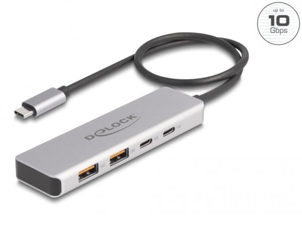 Delock - Hub - 10 Gbps, med 35 cm tilkoblingskabel - 2 x USB 3.1 Gen 2 + 2 x USB-C - stasjonær