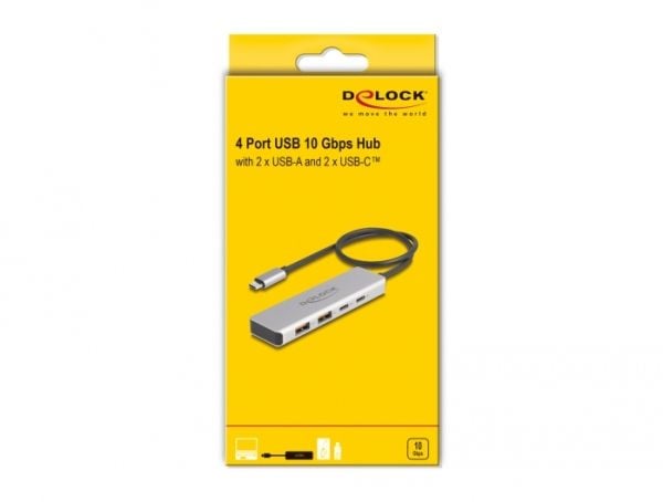 Delock - Hub - 10 Gbps, med 35 cm tilkoblingskabel - 2 x USB 3.1 Gen 2 + 2 x USB-C - stasjonær