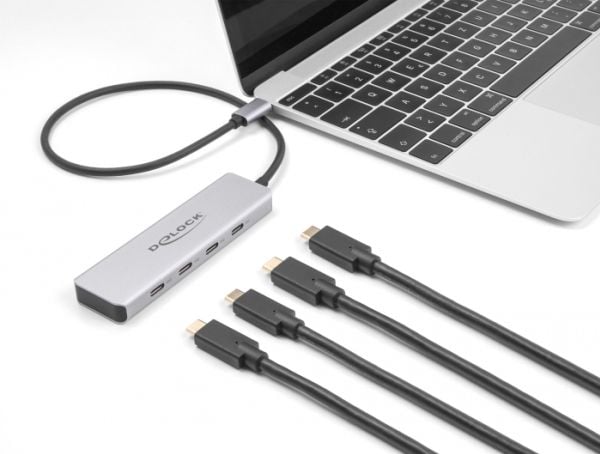 Delock - Hub - 10 Gbps, med 35 cm tilkoblingskabel - 4 x USB-C - stasjonær
