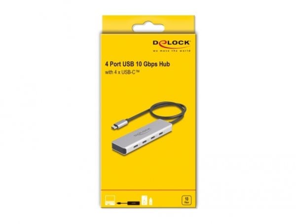 Delock - Hub - 10 Gbps, med 35 cm tilkoblingskabel - 4 x USB-C - stasjonær