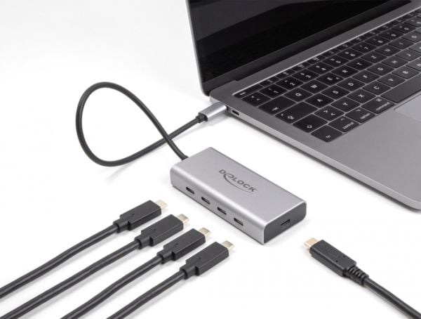 Delock - Hub - 10 Gbps, PD 85W, med 30 cm tilkoblingskabel - 5 x USB-C - stasjonær
