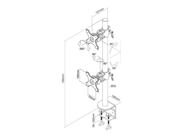 Neomounts FPMA-D700DV, Puristin, 6 kg, 25,4 cm (10"), 68,6 cm (27"), 100 x 100 mm, Musta