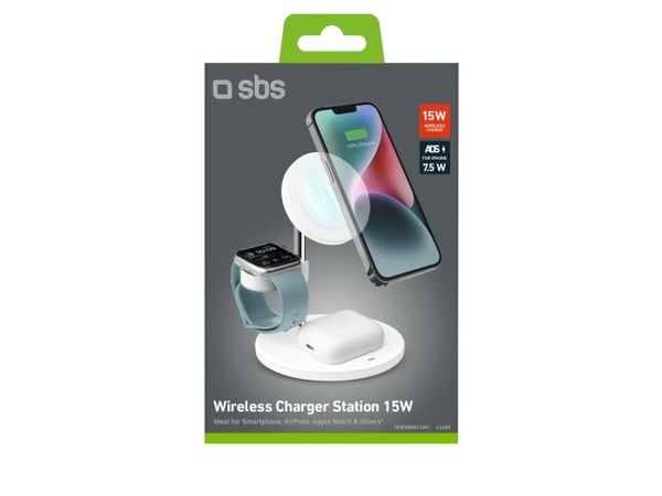 SBS TEWIRMAG3IN1, Innendørs, USB, Trådløs lading, Hvit