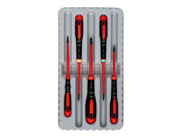 sett med 5 stk. Isolerte skrutrekkere for sporskruer, Philips og TORX, SLIM VDE ERGO, Bahco [BE-9871SL]