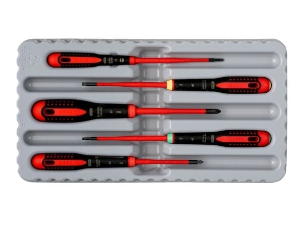 sett med 5 stk. Isolerte skrutrekkere for sporskruer, Philips og TORX, SLIM VDE ERGO, Bahco [BE-9871SL]