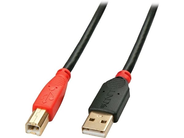 Lindy 42762, 15 m, USB A, USB B, USB 2.0, Hankjønn/hankjønn, Svart, Rød