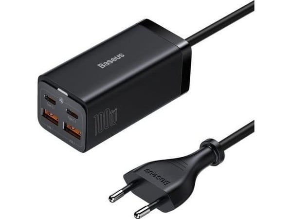Baseus laturi Baseus GaN3 Pro 2xUSB-C + 2xUSB seinälaturi, 100W (musta)