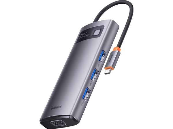 Baseus Metal Gleam Series HUB 7-i-1 USB Type C-dockningsstation - 1 x HDMI / 1 x VGA / 3 x USB 3.2 Gen. 1 / 1 x Power Delivery / 1 x RJ-45 Ethernet...