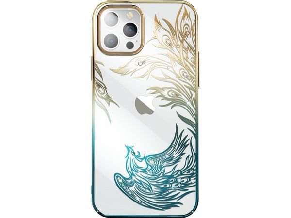 Luksus iPhone 14 Plus-deksel med Kingxbar Phoenix-krystaller - Gull og blå