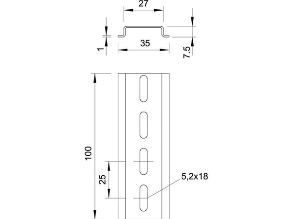 Hattprofil 2069 GTPL 2000x35x7,5 perforerad (1115669)