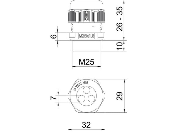OBO Bettermann V-TEC VM25 3x7 2022126 Kaapeliläpivienti 1,5 mm Muovi , PA 25 kpl