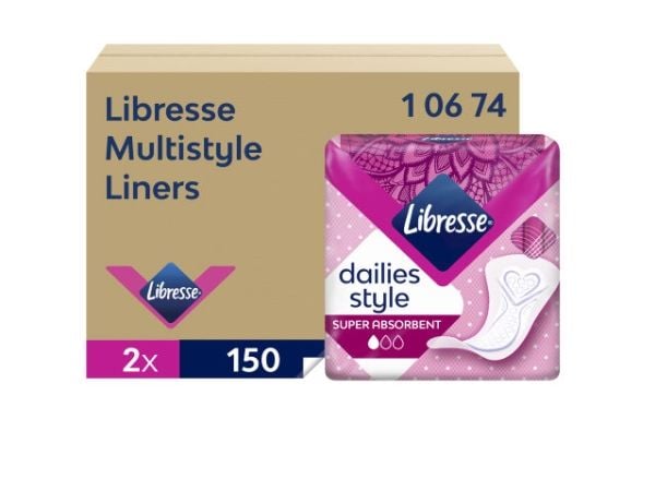Truseinnlegg Libresse Multistyle - dispenser refill - uparfymert hvit - 2x150 stk./kartong