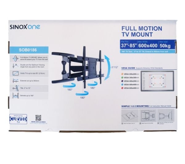 Sinox One SOB0186 - Monteringssett (veggbrakett) - justerbar dobbelarm i full bevegelse - for LCD TV / kurvet LCD TV - svart - skjermstørrelse: 37"...