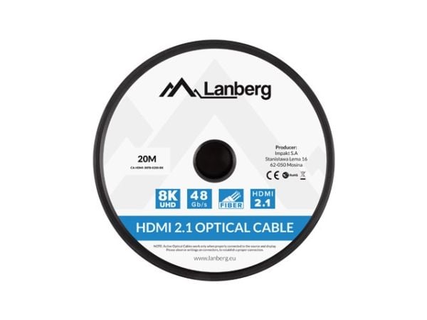 KAAPELI HDMI M/M V2.1 20M 8K MUSTA OPTINEN AOC LANBERG