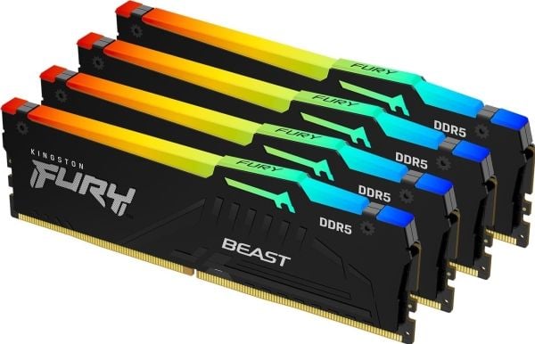 Kingston FURY Beast RGB - DDR5 - sett - 128 GB: 4 x 32 GB - DIMM 288-pin - 5600 MT/s / PC5-44800 - CL40 - 1.25 V - ikke-bufret - on-die ECC - svart