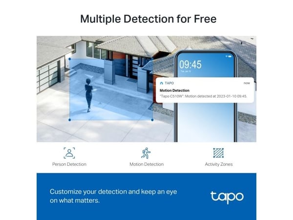 TP-Link Tapo C510W, IP-sikkerhetskamera, Inne & Ute, Trådløs, CE, FCC, RoHS, RCM, Tak, Hvit, Svart