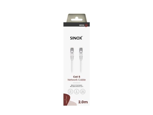 Sinox SOC08602, 2 m, Cat6, U/UTP (UTP), RJ-45, RJ-45, Valkoinen