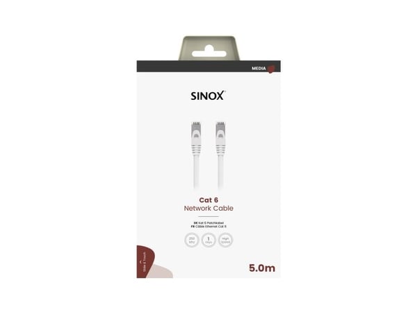 Sinox SOC08605, 5 m, Cat6, U/UTP (UTP), RJ-45, RJ-45, Hvit