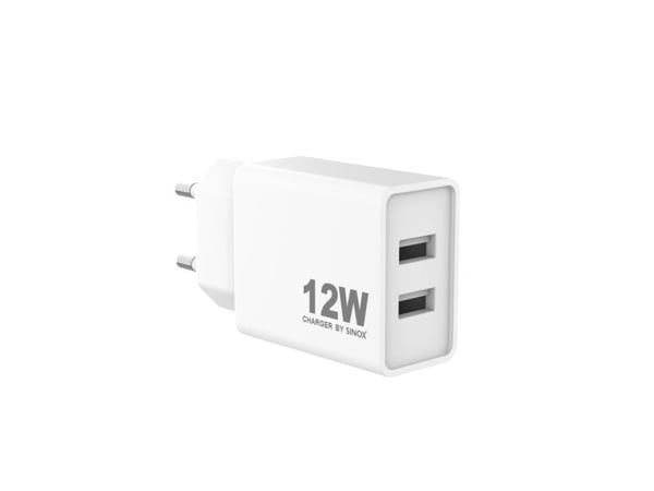 Sinox 230V 2xUSB-A laturi 12W. Valkoinen