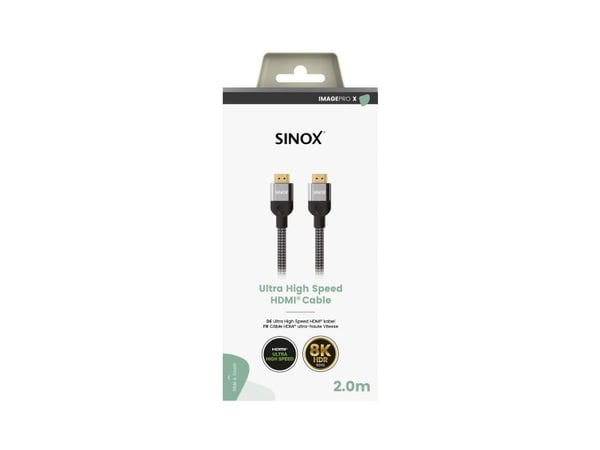 Sinox PRO X HDMI™ kaapeli 8K60Hz+E Musta, 2 m, HDMI tyyppi A (standardi), HDMI tyyppi A (standardi), 48 Gbit/s, musta, harmaa
