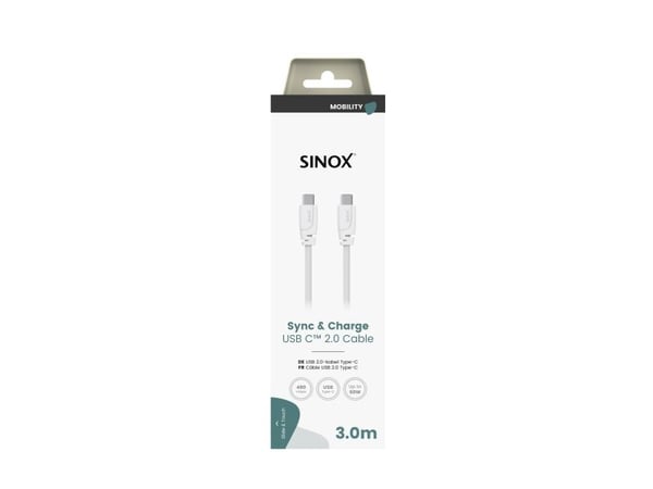 Sinox SOI06463, 3 m, USB C, USB C, USB 2.0, 0,48 Gbit/s, Vit