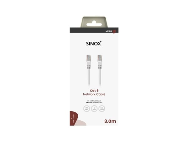 Sinox SOC08603, 3 m, Cat6, U/UTP (UTP), RJ-45, RJ-45, Hvit