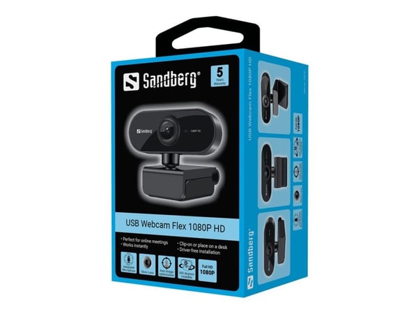Sandberg USB Webcam Flex - Nettkamera - farge - 2 MP - 1920 x 1080 - 1080p - fastfokal - lyd - USB 2.0
