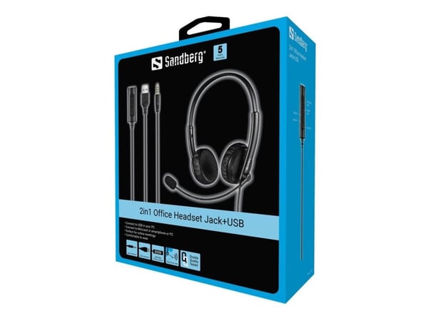 Sandberg 2in1 Office - Hodesett - on-ear - kablet - 3,5 mm jakk, USB-A