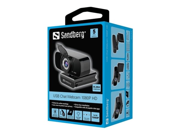 Sandberg USB Chat Webcam 1080P HD - Nettkamera - farge - 2 MP - 1920 x 1080 - 1080p - lyd - USB 2.0 - MJPEG, H.264, YUV