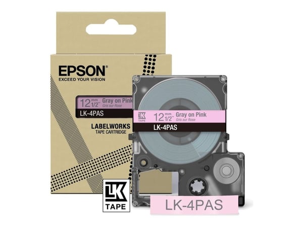 Epson LabelWorks LK-4PAS - Myk rosa/grå - Rull (1,2 cm) 1 kassett(er) tape - for LabelWorks LW-C410, LW-C610