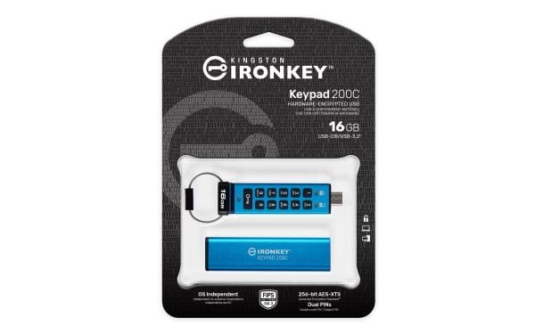 Kingston IronKey Keypad 200C - USB-flashstasjon - kryptert - FIPS 140-3 Level 3 - 16 GB - USB-C 3.2 Gen 1