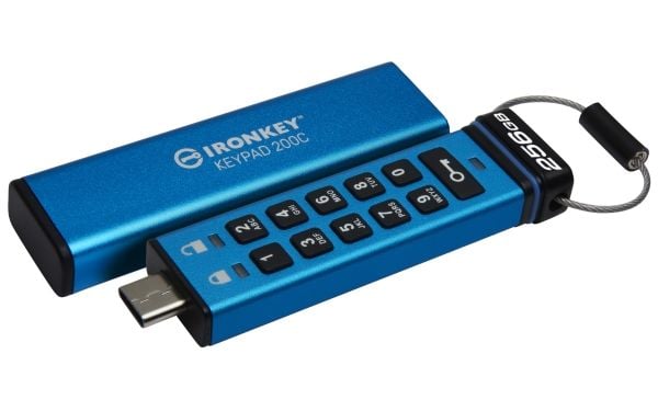 Kingston IronKey Keypad 200C - USB-flashstasjon - kryptert - FIPS 140-3 Level 3 - 256 GB - USB-C 3.2 Gen 1