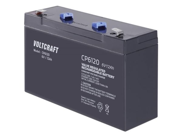 VOLTCRAFT CE6V/12Ah VC-12713950 blybatteri 6 V 12 Ah AGM (151 x 100 x 50 mm) flatkontakt 6,35 mm underhållsfritt