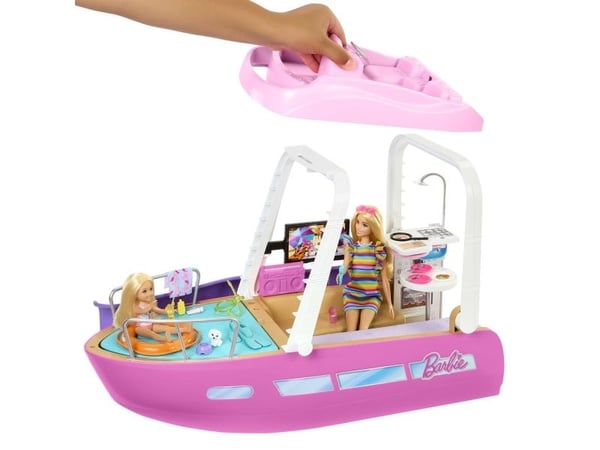 Barbie Dream Boat-lekset med pool, rutschkana och mer än 20 tillbehör, Dockfartyg, 3 År, 2,03 kg