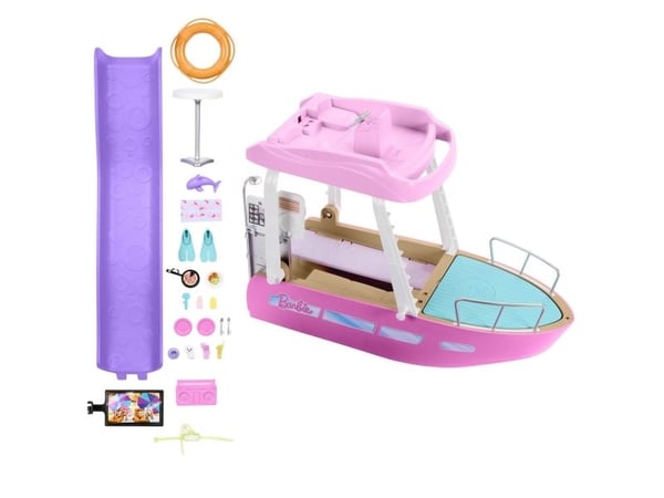 Barbie Dream Boat-lekesett med basseng, rutsjebane og over 20 deler tilbehør, Dukkebåt, 3 år, 2,03 kg