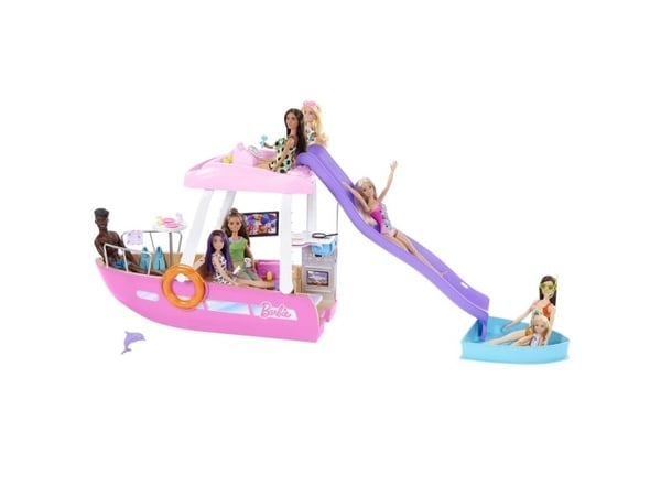 Barbie Dream Boat-lekesett med basseng, rutsjebane og over 20 deler tilbehør, Dukkebåt, 3 år, 2,03 kg