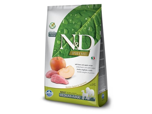Farmina Pet Food N&D Prime, Voksen, Maxi (26 - 44 kg), Medium (11 - 25 kg), Eple, Villsvin, 12 kg