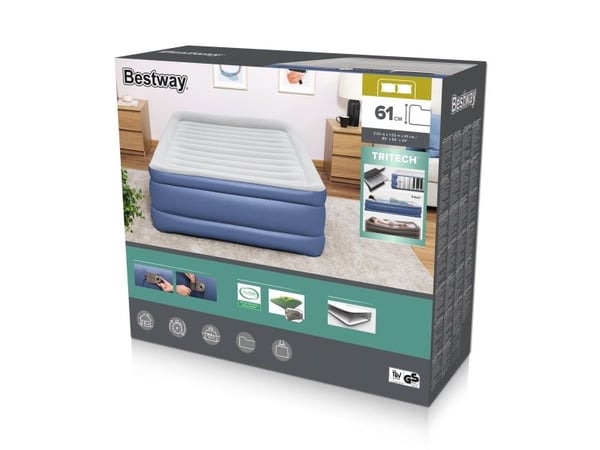 Bestway 67690 / 23, Dobbel Madrass, Dobbeltseng (Queen size), Rektangel, Innendørs, Innebygd luftpumpe