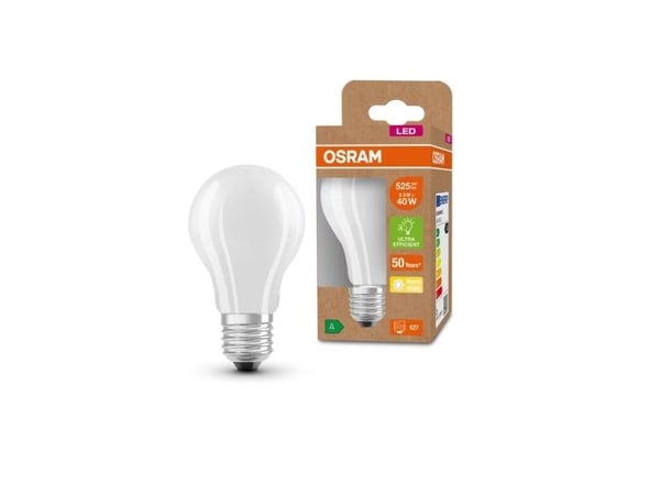OSRAM - LED-filamentlyspære - form: A60 - mattslipt finish - E27 - 2.5 W (ekvivalent 40 W) - klasse A - varmt hvitt lys - 3000 K