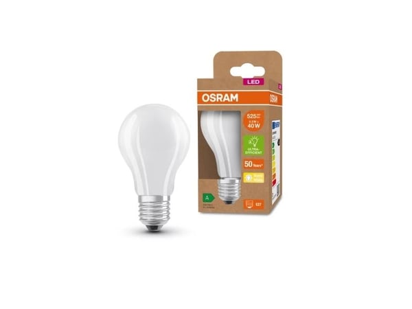 OSRAM - LED-filamentlyspære - form: A60 - mattslipt finish - E27 - 2.5 W (ekvivalent 40 W) - klasse A - varmt hvitt lys - 3000 K