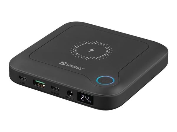 Sandberg All-in1 Laptop Powerbank 24000 - Powerbank for Laptop - 24000 mAh - Trådløs lading (Qi-lading) - Svart