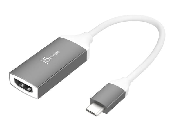 j5create JCA153G - Video adapter - 24 pin USB-C hann til HDMI hunn - 10 cm - skjermet - hvit, romgrå - støtte for 4K 60 Hz (3840 x 2160)