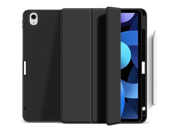 eSTUFF Miami - Vikbart fodral för surfplatta - termoplastisk polyuretan (TPU), polyuretanläder, polykarbonat - svart, klar - för Apple 10.9-inch iP...