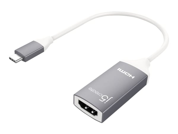 j5create JCA153G - Video adapter - 24 pin USB-C hann til HDMI hunn - 10 cm - skjermet - hvit, romgrå - støtte for 4K 60 Hz (3840 x 2160)