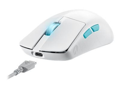 ASUS ROG Harpe Ace - Aim Lab Edition - mus - optisk - 5 knapper - kablet, trådløs - USB, Bluetooth 5.1, 2.4 GHz - USB ROG Omni trådløs mottaker - hvit