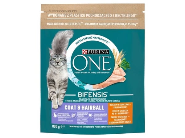Purina ONE COAT & HAIRBALL RICH IN CHICKEN, Vuxen, Kyckling, 800 g
